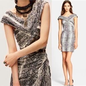 THE KOOPLES Snakeskin Print Crossover Pleated V-Neck Sleeveless Bodycon Dress 8